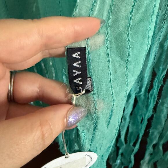 BAYAA | Silk Chiffon Teal Hand Dyed Sequin Fringe Trim Scarf - BNWT - Picture 5 of 7